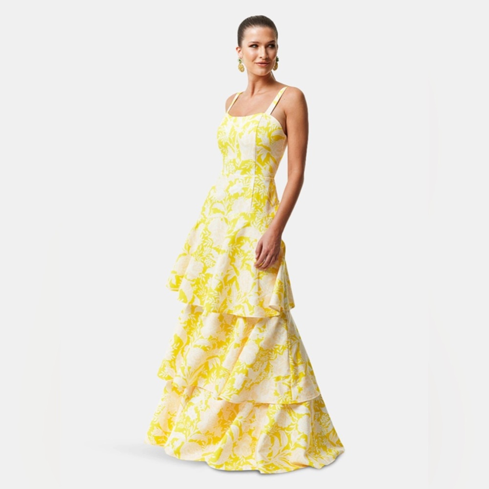 Mestiza New York Torero Gown Yellow and White Toile Sz 12